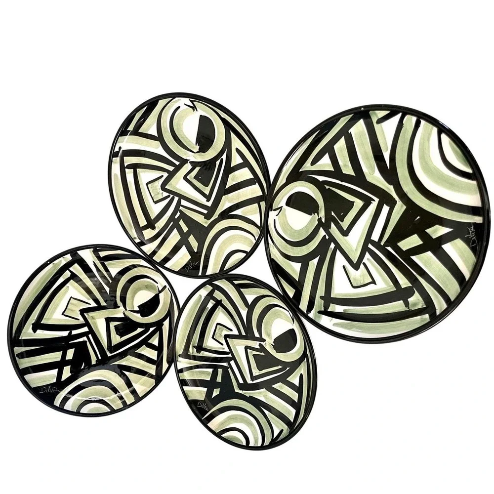 D. Vita Hand Painted Italian Ceramic Plates Set of 4 – Abstract‎ Modern Design